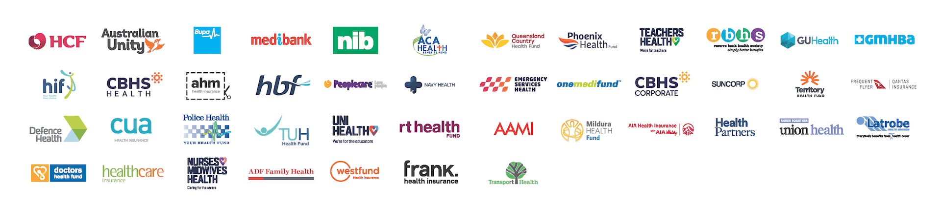 Accepted health funds including Bupa, Medibank, HCF, NIB, and many more